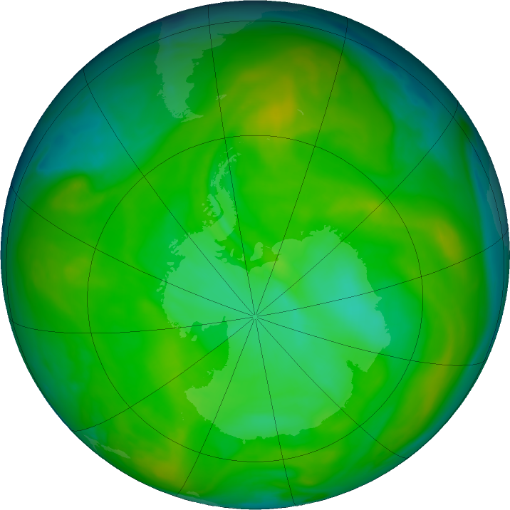 Antarctic ozone map for 07 December 2019